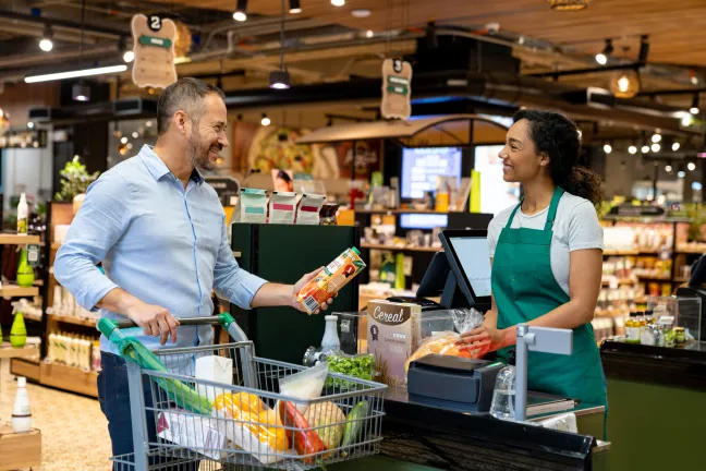 Payment of groceries at a supermarket