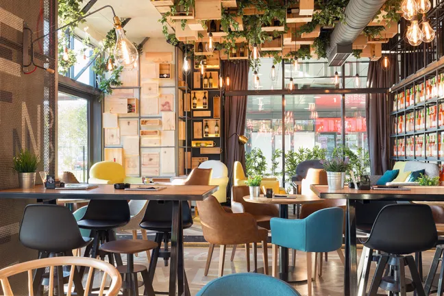 Environment visual - Interior of a modern urban restaurant in the morning sunlight 